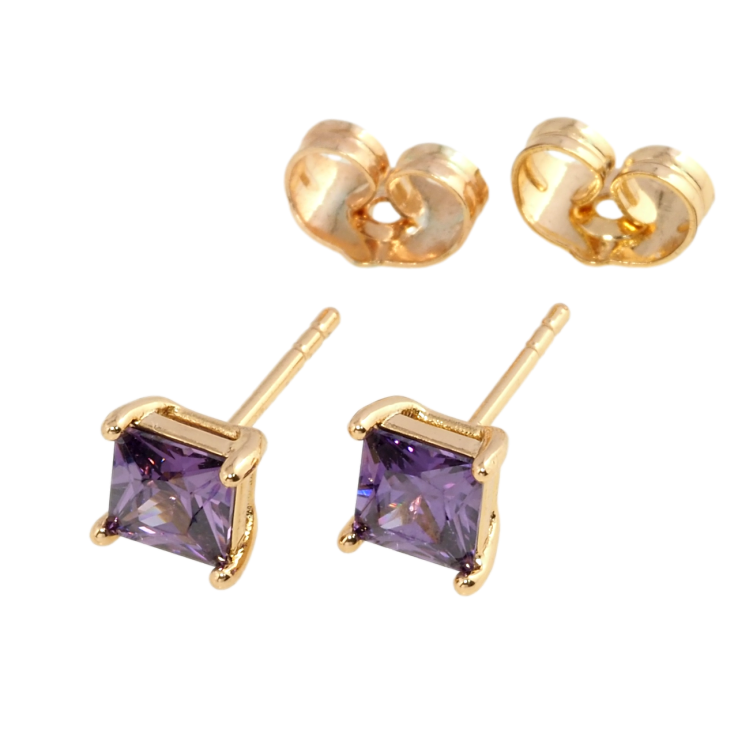 Сережки Xuping Позолота 18K пусети Бузкові фіаніти в 4-х крапановій оправі 5х5мм фото №22