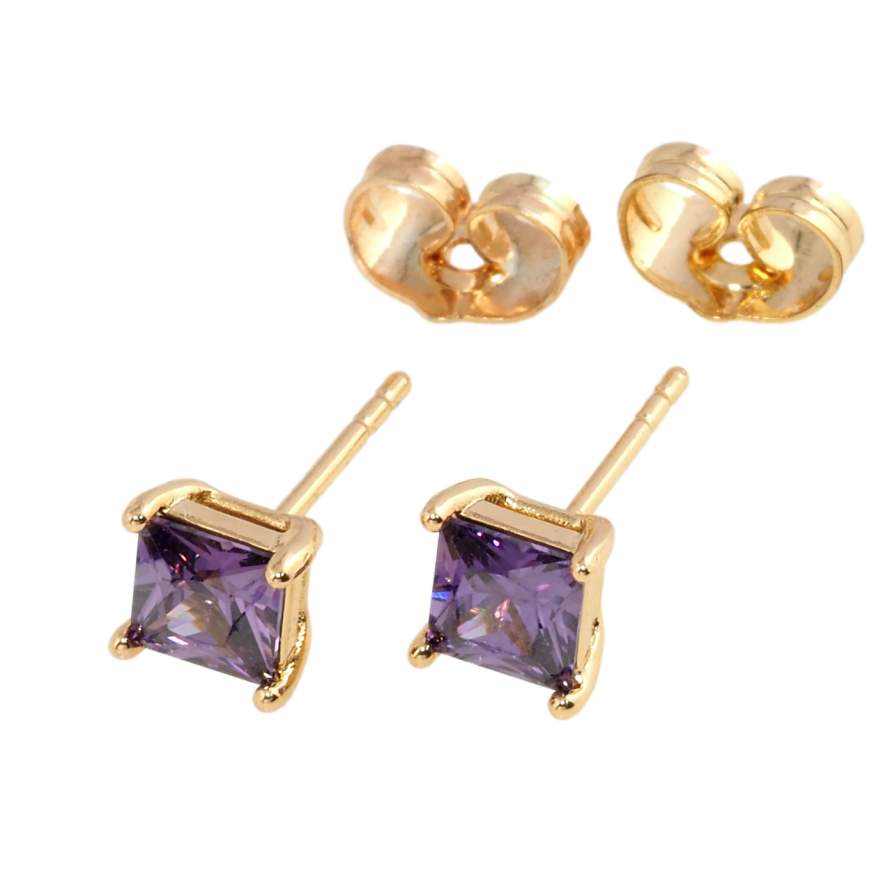 Сережки Xuping Позолота 18K пусети Бузкові фіаніти в 4-х крапановій оправі 5х5мм фото №1 Сережки Xuping Позолота 18K пусети Бузкові фіаніти в 4-х крапановій оправі 5х5мм фото №1