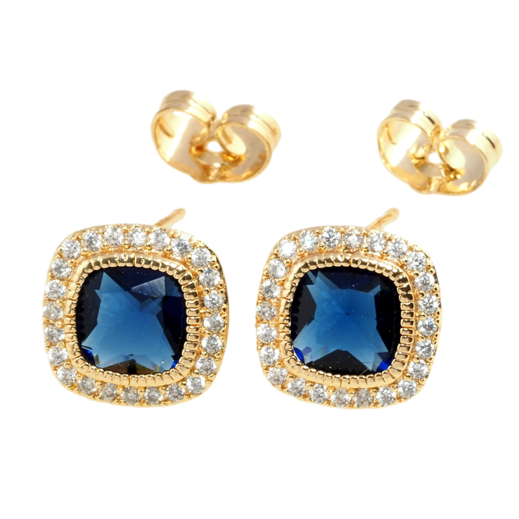 Серьги Xuping Позолота 18K пусеты Синие фианиты в обрамлении циркония 11х11мм фото №4 Серьги Xuping Позолота 18K пусеты Синие фианиты в обрамлении циркония 11х11мм фото №4