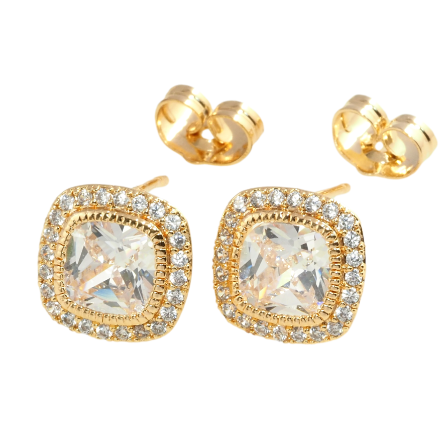 Серьги Xuping Позолота 18K пусеты Фианиты в обрамлении циркония 11х11мм фото №1