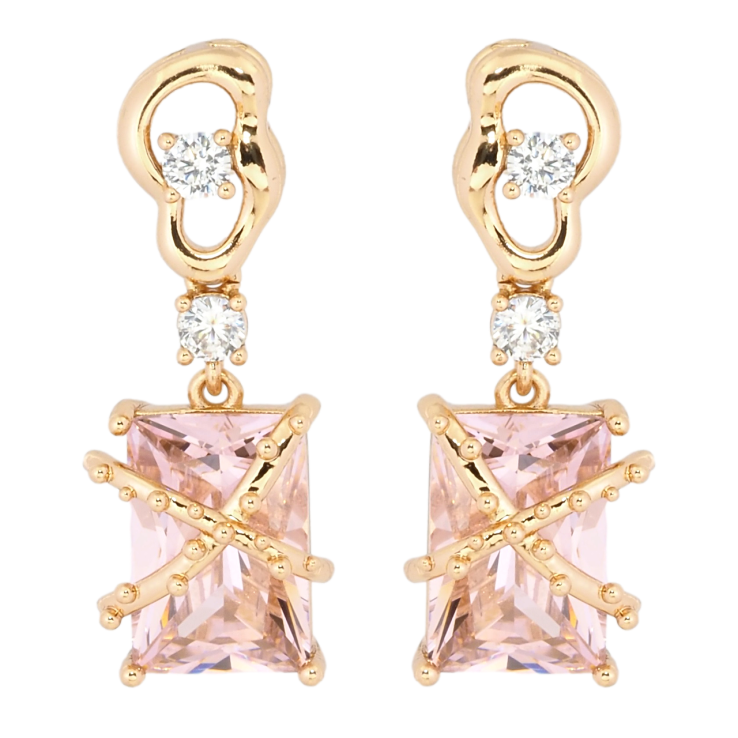Серьги Xuping Позолота 18K пусеты Декоративные подвески с розовыми фианитами фото №19