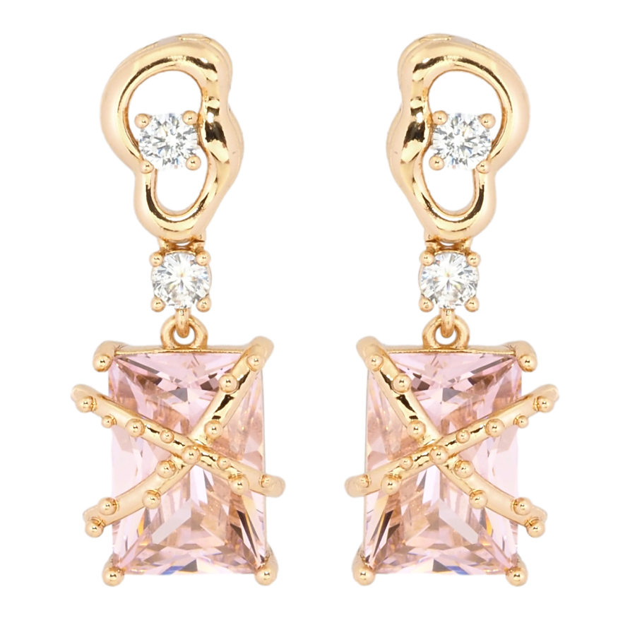 Серьги Xuping Позолота 18K пусеты Декоративные подвески с розовыми фианитами фото №1
