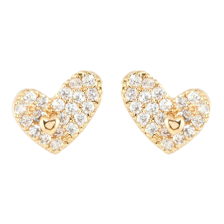 Серьги Xuping Позолота 18K пусеты Сердечки с инкрустацией цирконием фото №1