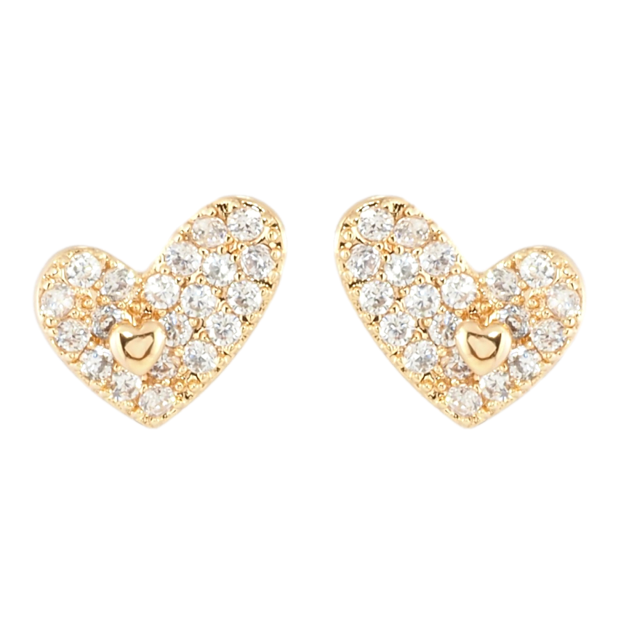 Серьги Xuping Позолота 18K пусеты Сердечки с инкрустацией цирконием фото №1
