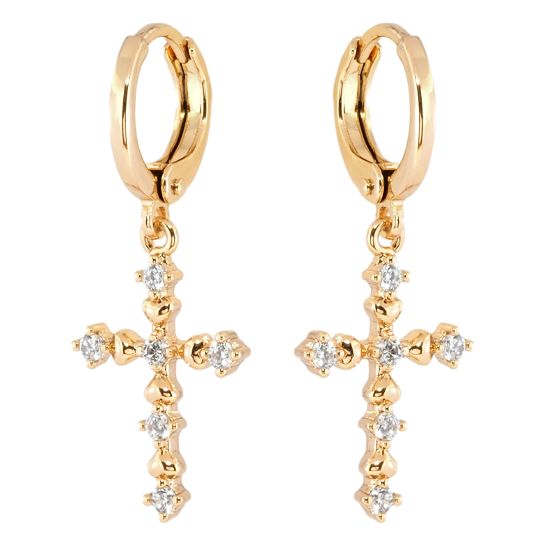 Серьги Xuping Позолота 18K подвески на колечках Крестики с цирконием фото №1