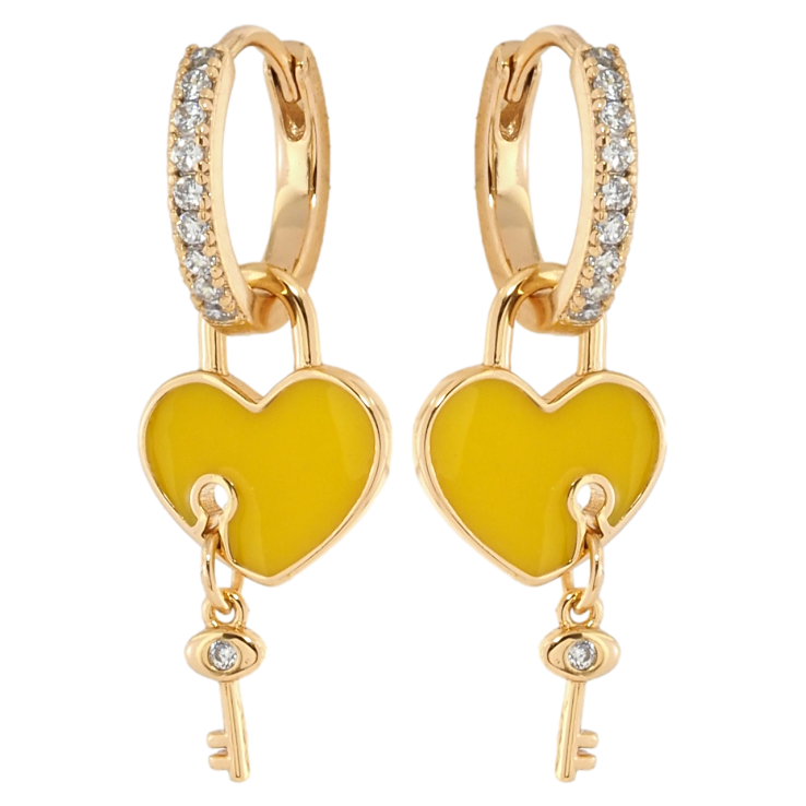 Сережки Xuping Позолота 18K підвіски на колечках Жовті серця з ключиками 2 в 1 фото №12