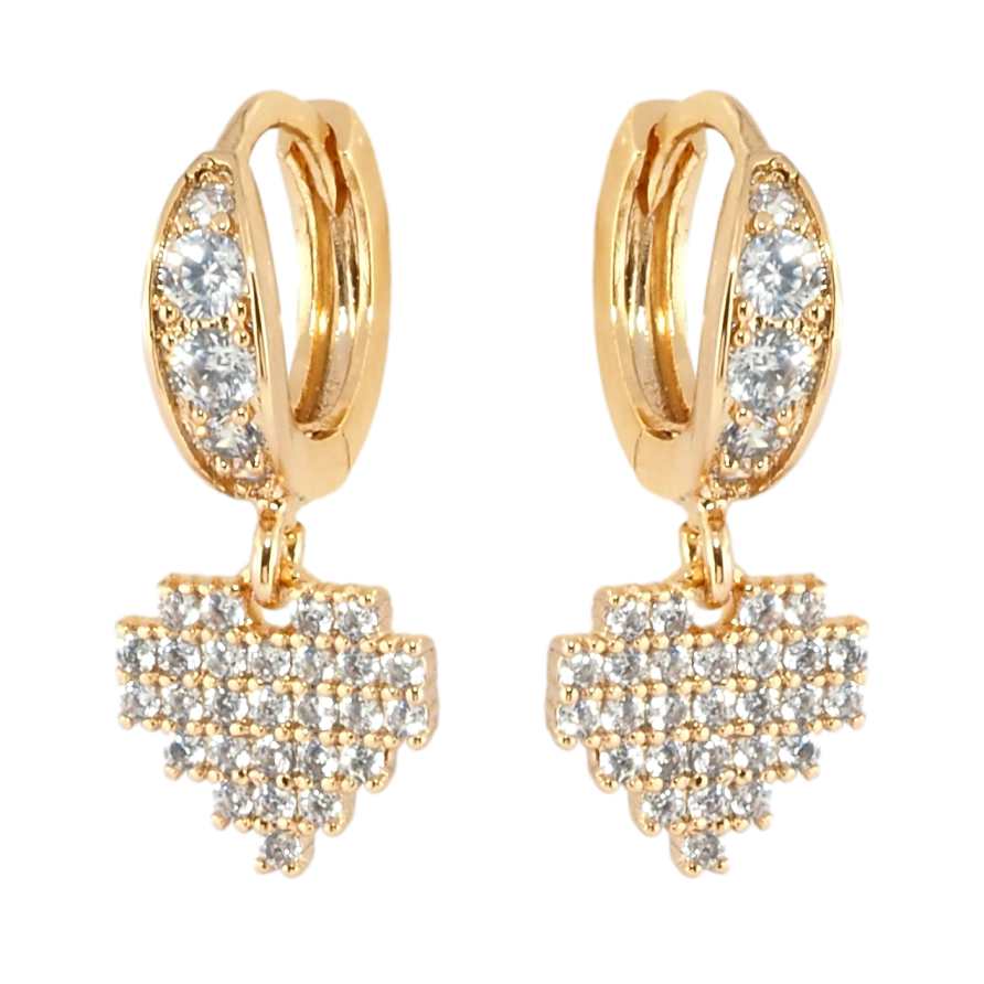 Сережки Xuping Позолота 18K підвіски на колечках Серця інкрустація цирконієм фото №1