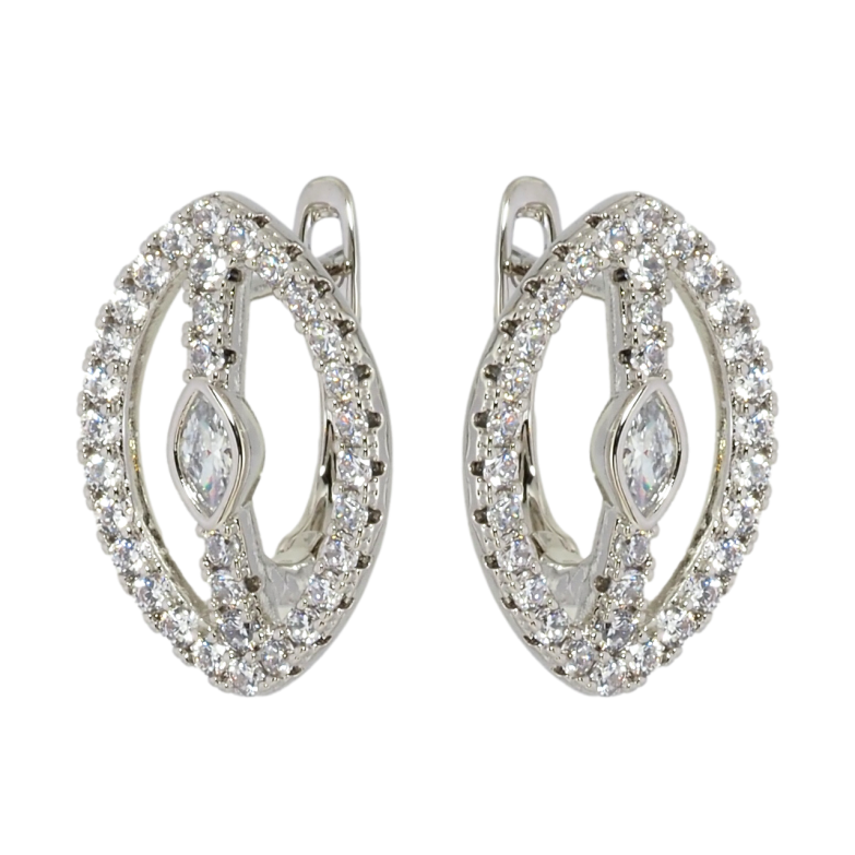 Серьги Xuping Родий английский замок Овальные с цирконием фото №1