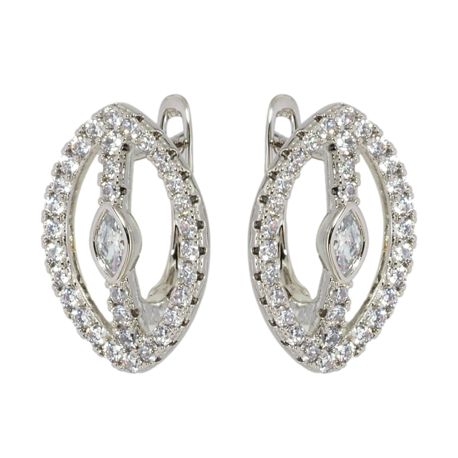 Серьги Xuping Родий английский замок Овальные с цирконием фото №1