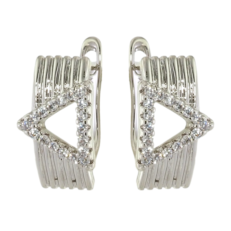 Серьги Xuping Родий английский замок Узор треугольники с цирконием фото №1