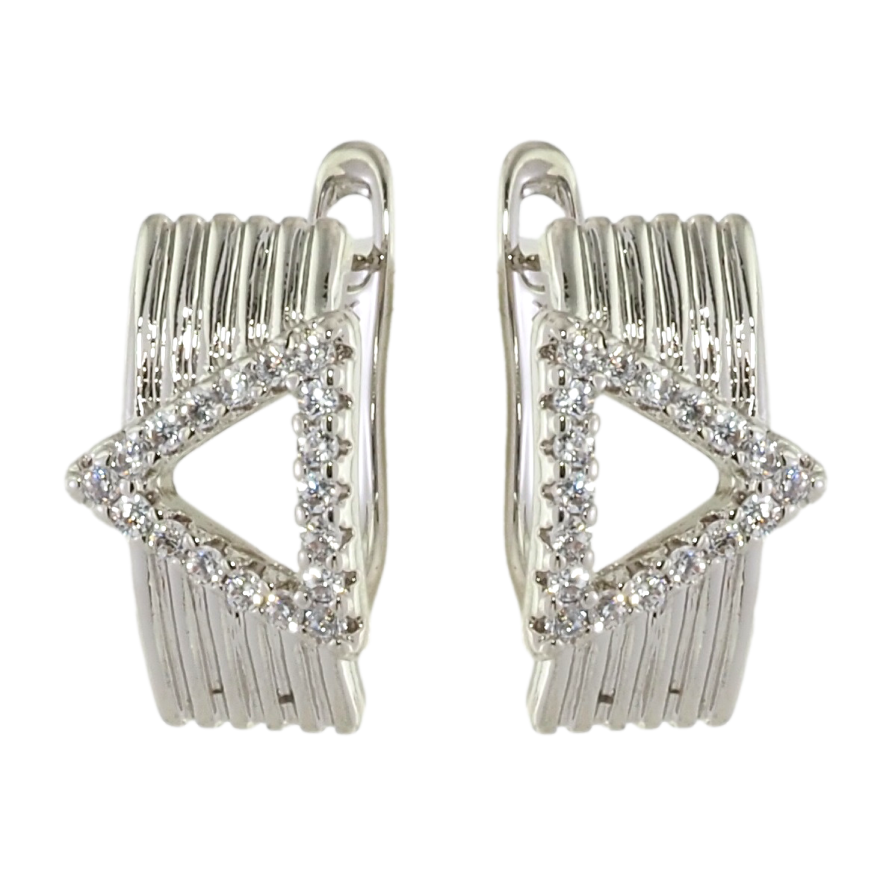 Серьги Xuping Родий английский замок Узор треугольники с цирконием фото №1