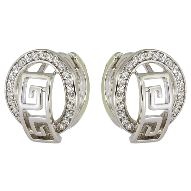 Серьги Xuping Родий колечки Колечки циркония с меандровым узором фото №3