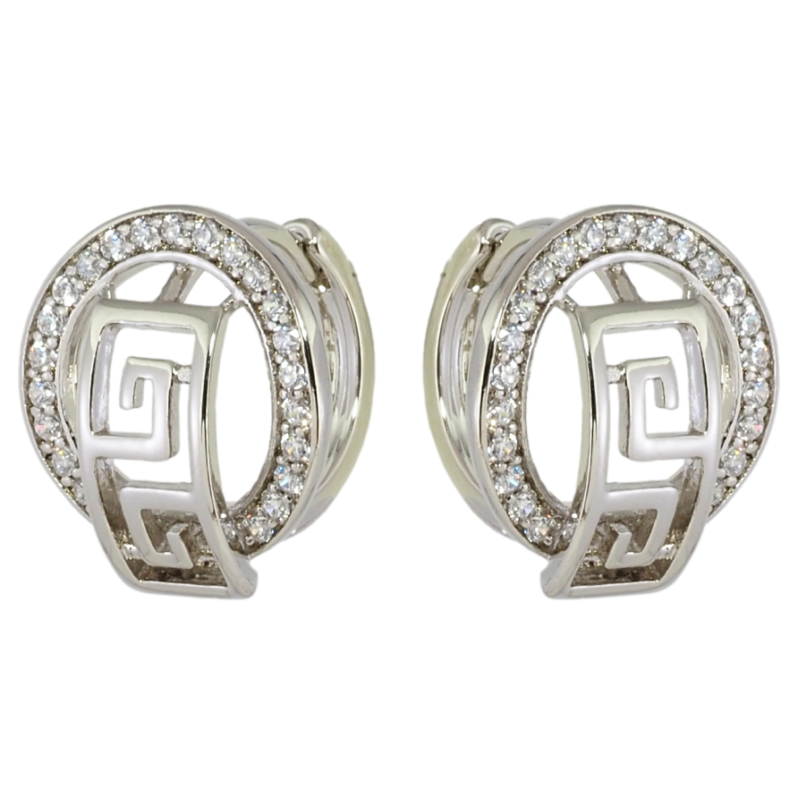 Серьги Xuping Родий колечки Колечки циркония с меандровым узором фото №1