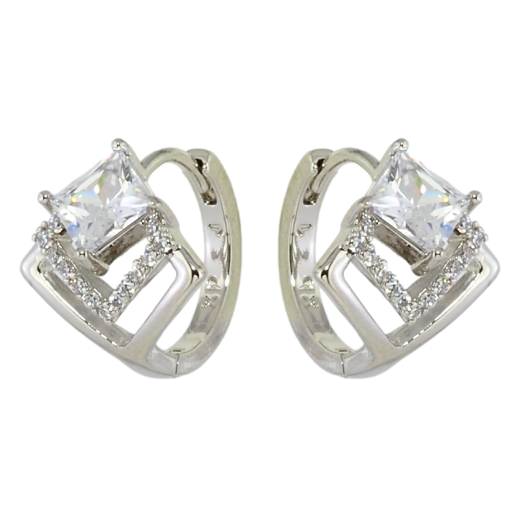 Серьги Xuping Родий колечки Ромбы с кристаллами фото №24