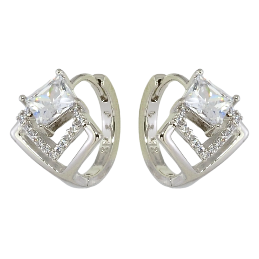 Серьги Xuping Родий колечки Ромбы с кристаллами фото №1