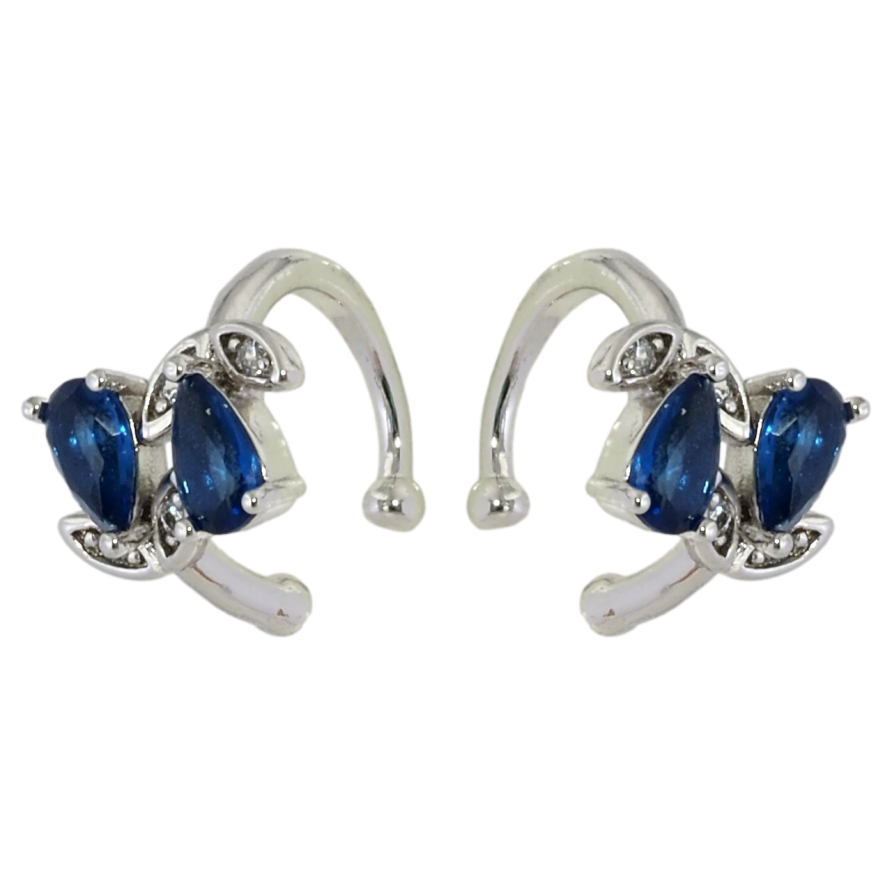 Серьги Xuping Родий каффы Синие кристальные бутоны фото №1 Серьги Xuping Родий каффы Синие кристальные бутоны фото №1