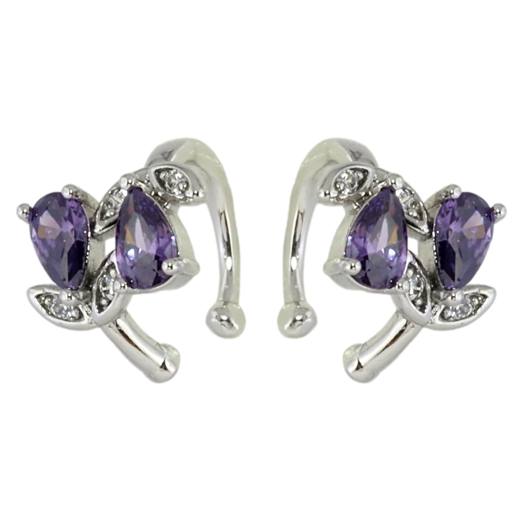 Серьги Xuping Родий каффы Сиреневые кристальные бутоны фото №17 Серьги Xuping Родий каффы Сиреневые кристальные бутоны фото №17