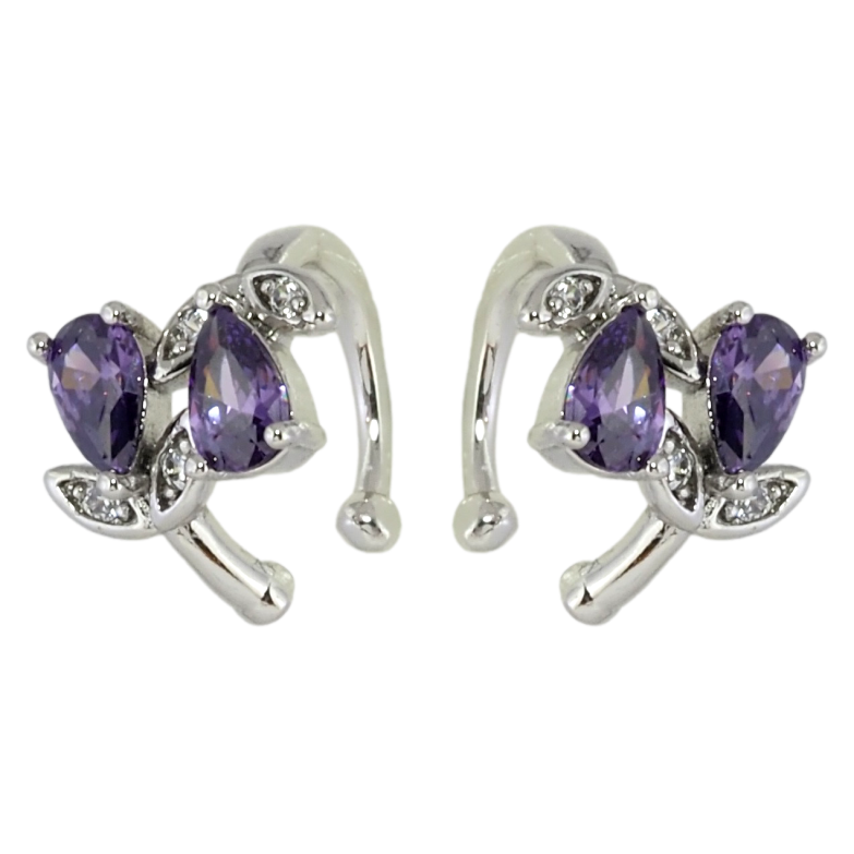Серьги Xuping Родий каффы Сиреневые кристальные бутоны фото №1 Серьги Xuping Родий каффы Сиреневые кристальные бутоны фото №1