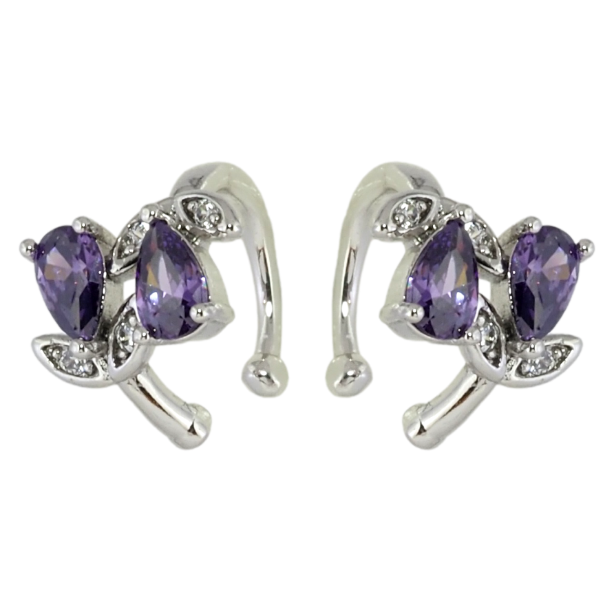 Серьги Xuping Родий каффы Сиреневые кристальные бутоны фото №1 Серьги Xuping Родий каффы Сиреневые кристальные бутоны фото №1