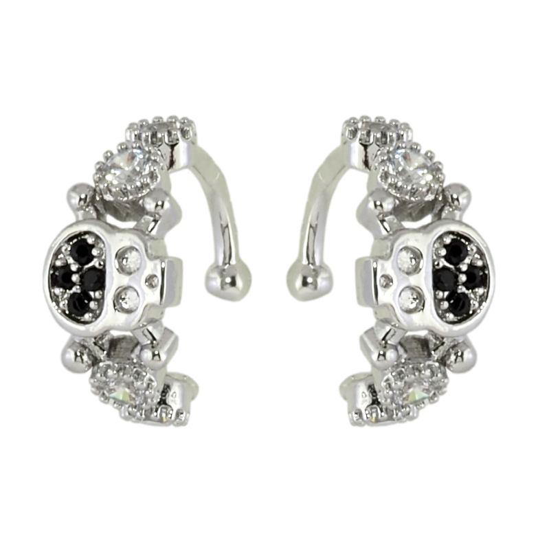 Серьги Xuping Родий каффы Черепа с черным цирконием фото №1