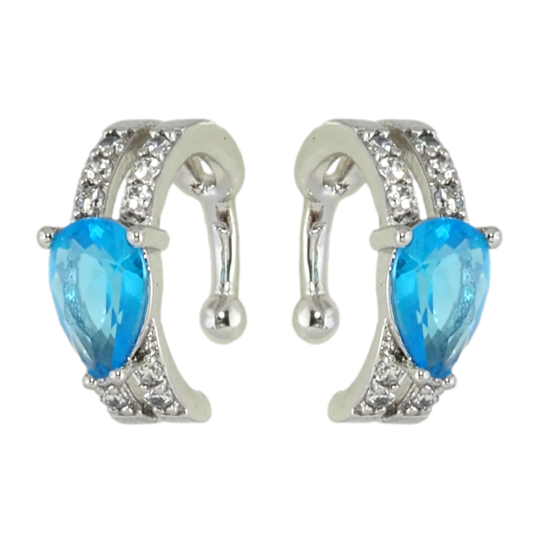 Сережки Xuping Родій кафи Доріжки цирконію з блакитним фіанітом фото №3