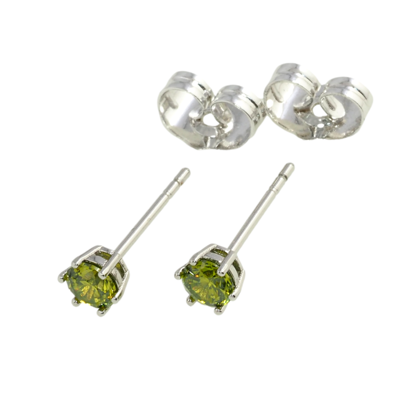 Серьги Xuping Родий пусеты Зеленые фианиты в 6-ти крапановой оправе ø 4мм фото №1