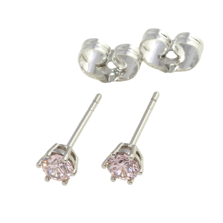 Серьги Xuping Родий пусеты Розовые фианиты в 6-ти крапановой оправе ø 4мм фото №20