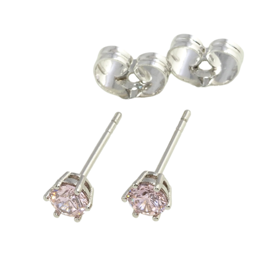 Сережки Xuping Родій пусети Рожеві фіаніти в 6-ти крапановій оправі ø 4мм фото №1