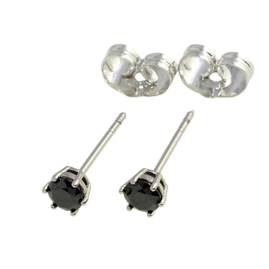 Сережки Xuping Родій пусети Чорні фіаніти в 6-ти крапановій оправі ø 4мм фото №1