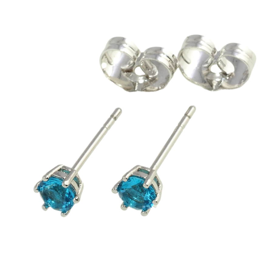 Сережки Xuping Родій пусети Блакитні фіаніти в 6-ти крапановій оправі ø 4мм фото №1
