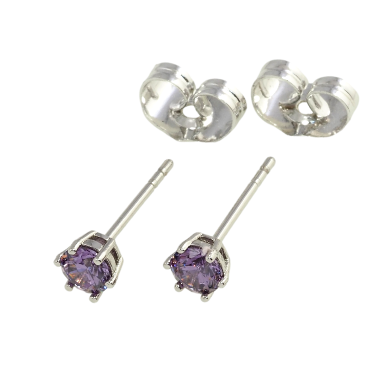 Сережки Xuping Родій пусети Бузкові фіаніти в 6-ти крапановій оправі ø 4мм фото №19