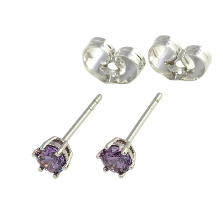 Сережки Xuping Родій пусети Бузкові фіаніти в 6-ти крапановій оправі ø 4мм фото №1