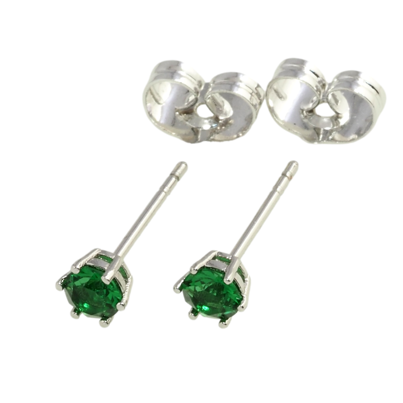 Сережки Xuping Родій пусети Зелені фіаніти в 6-ти крапановій оправі ø 4мм фото №1