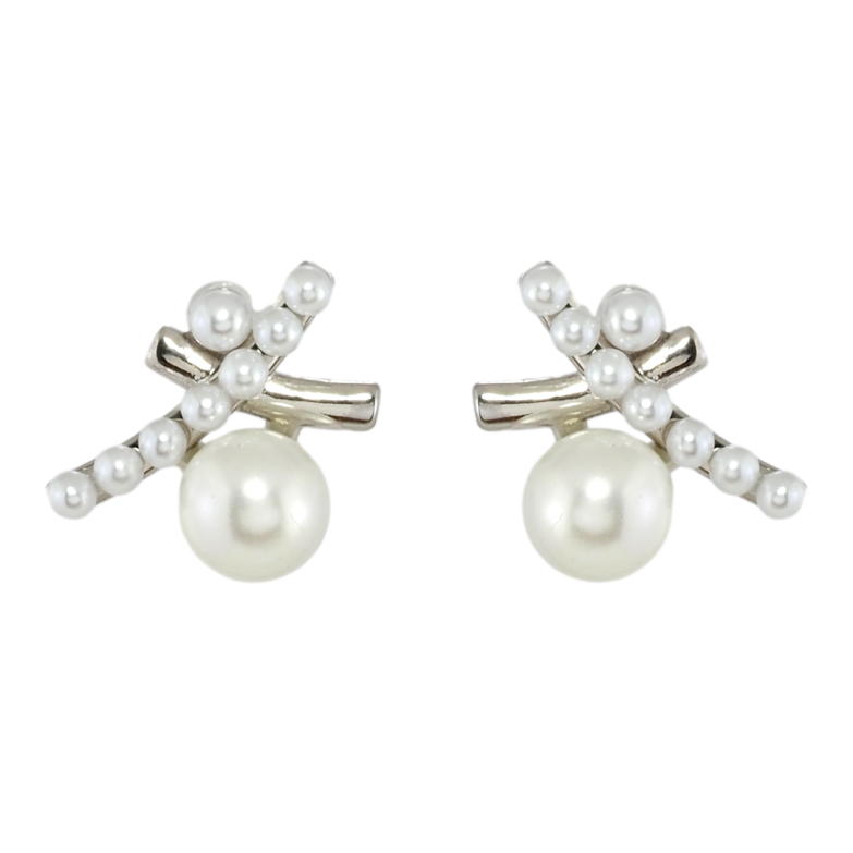 Серьги Xuping Родий пусеты Иероглифы с жемчужинами фото №1