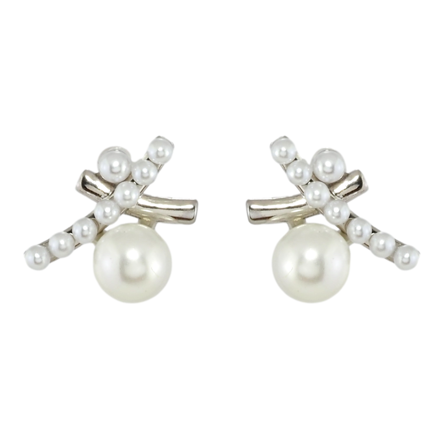 Серьги Xuping Родий пусеты Иероглифы с жемчужинами фото №1