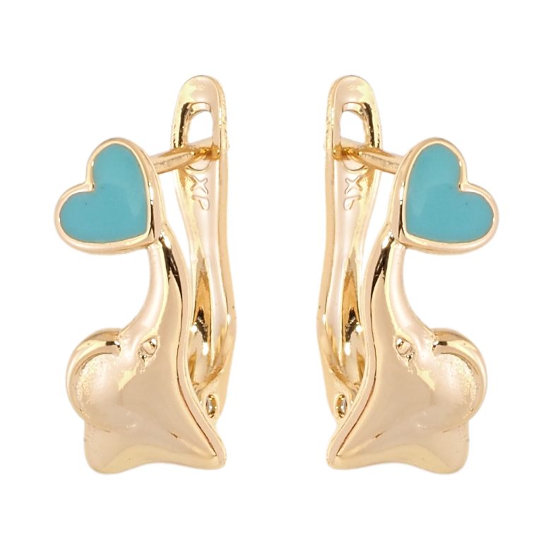 Сережки дитячі Xuping Позолота 18K англійський замок Слоники з бірюзовими серцями фото №1