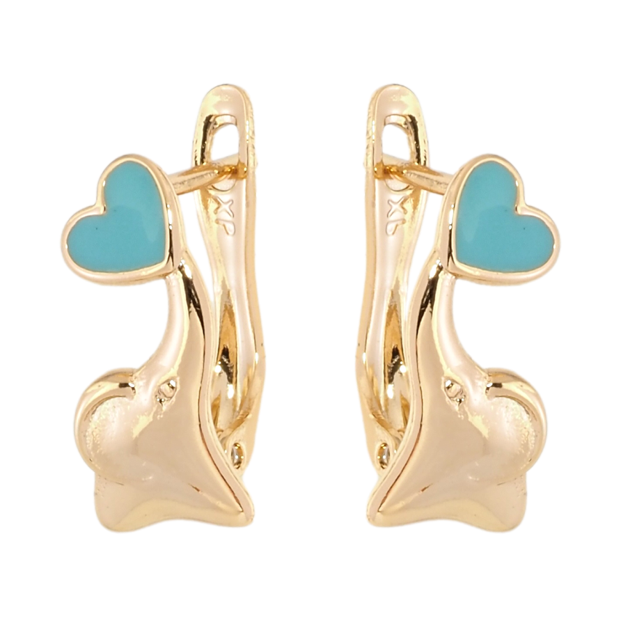 Сережки дитячі Xuping Позолота 18K англійський замок Слоники з бірюзовими серцями фото №1