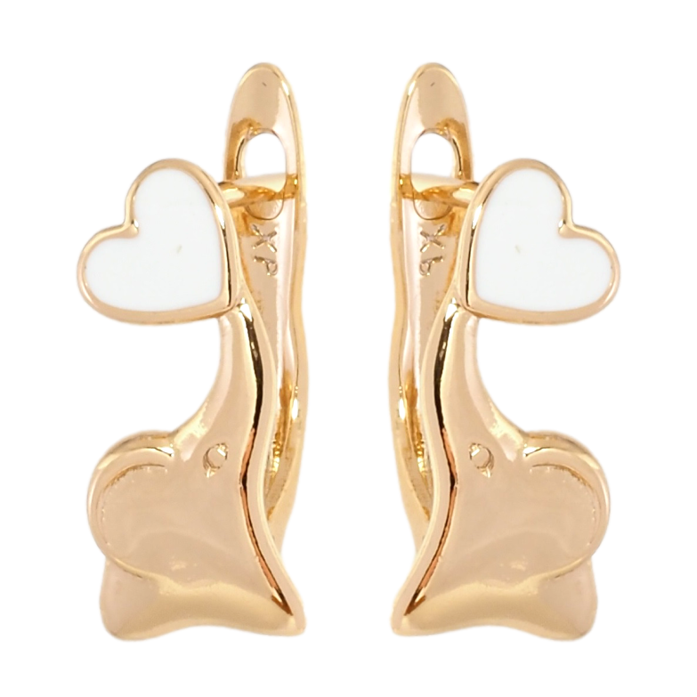 Серьги детские Xuping Позолота 18K английский замок Слоники с белыми сердечками фото №1