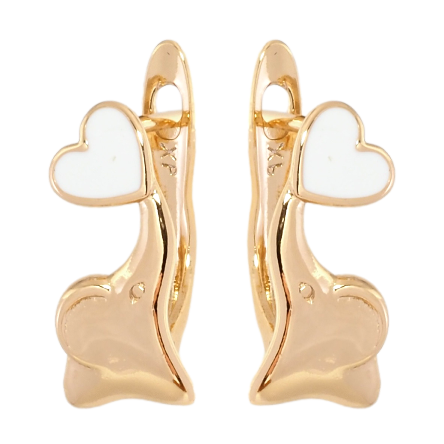 Сережки дитячі Xuping Позолота 18K англійський замок Слоники з білими серцями фото №1