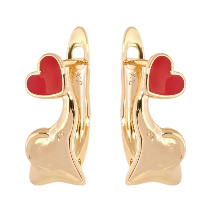 Сережки дитячі Xuping Позолота 18K англійський замок Слоники з червоними серцями фото №4 Сережки дитячі Xuping Позолота 18K англійський замок Слоники з червоними серцями фото №4