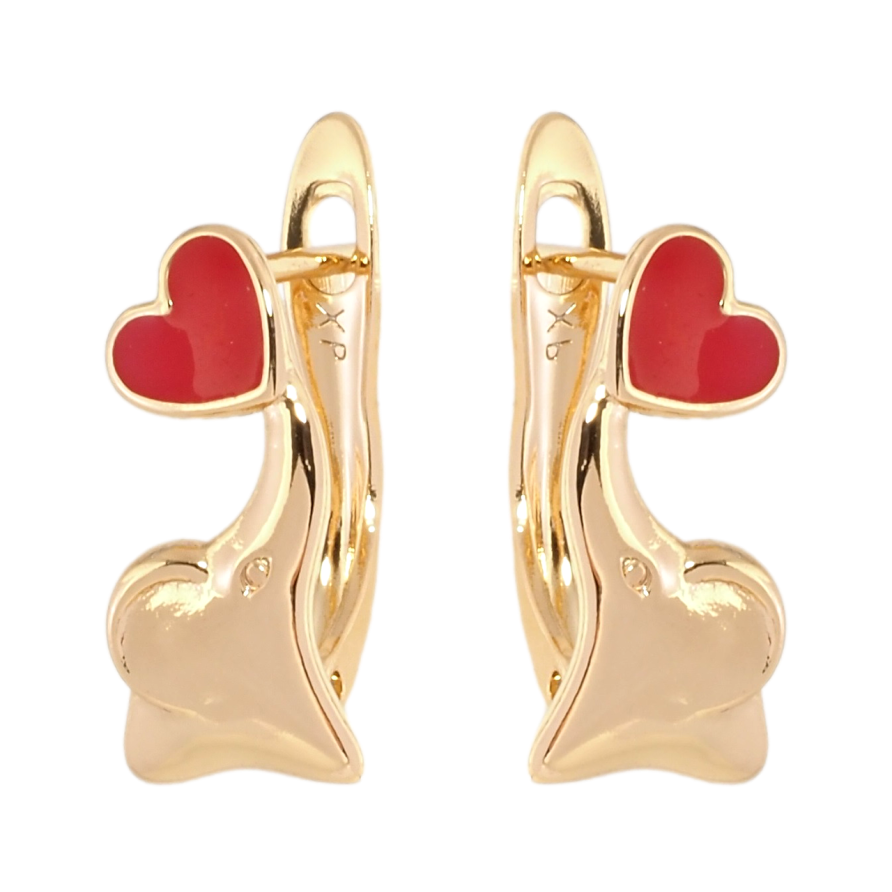 Сережки дитячі Xuping Позолота 18K англійський замок Слоники з червоними серцями фото №1