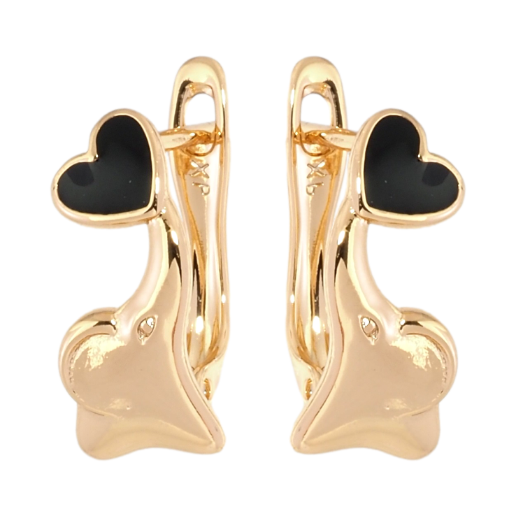 Сережки дитячі Xuping Позолота 18K англійський замок Слоники з чорними серцями фото №6 Сережки дитячі Xuping Позолота 18K англійський замок Слоники з чорними серцями фото №6