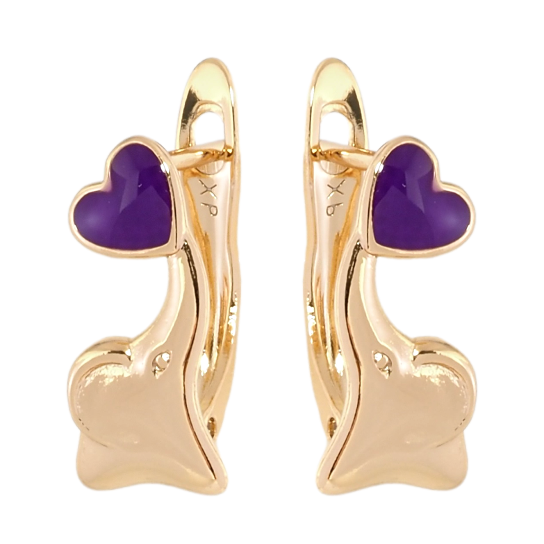 Сережки дитячі Xuping Позолота 18K англійський замок Слоники з фіолетовими серцями фото №7