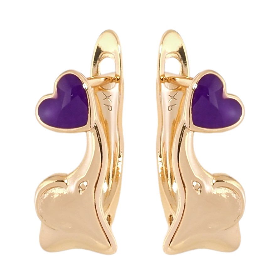 Сережки дитячі Xuping Позолота 18K англійський замок Слоники з фіолетовими серцями фото №1