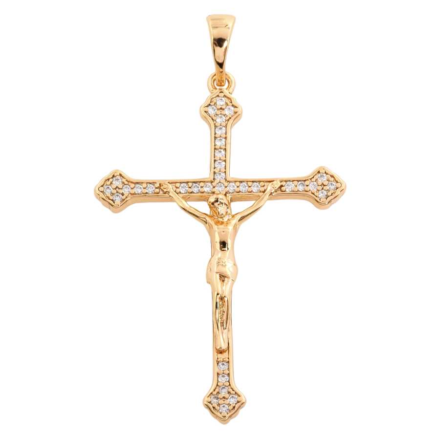 Кулон Xuping Позолота 18K Хрест з Розп'яттям та цирконієм для ланцюжка до 5мм фото №1