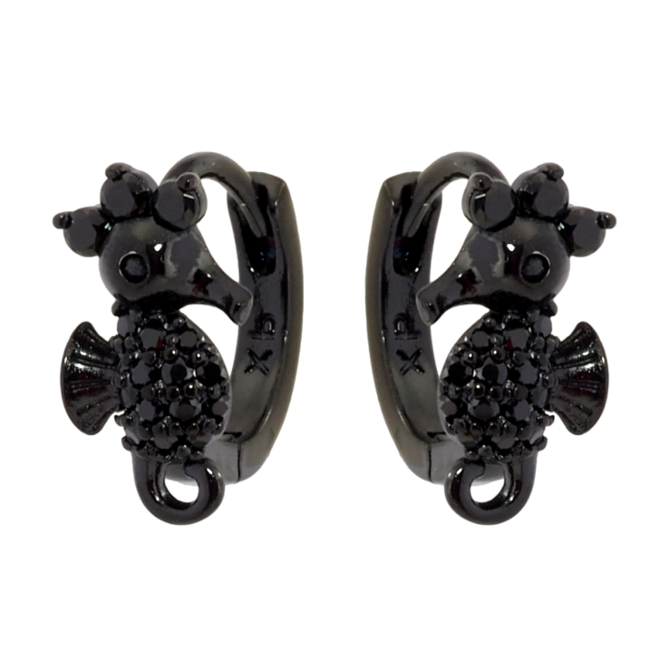 Сережки Xuping Позолота Black (чорне золото) колечка Морський коник з чорним цирконієм фото №17