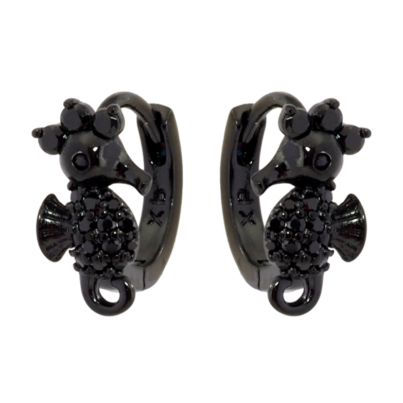 Серьги Xuping Позолота Black (черное золото) колечки Морской конек с черным цирконием фото №1