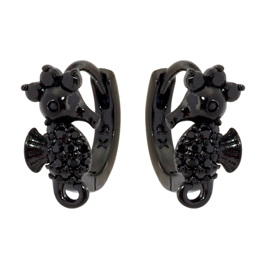 Сережки Xuping Позолота Black (чорне золото) колечка Морський коник з чорним цирконієм фото №1