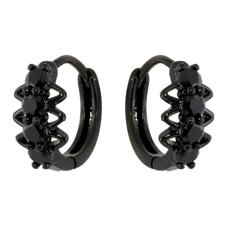 Серьги Xuping Позолота Black (черное золото) колечки Узор с черным цирконием фото №1