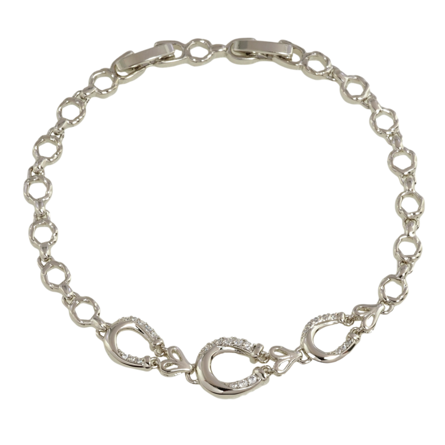 Браслет Xuping Родий Подковы с сердечками и цирконием размер с доп. замком 17,19см х 5мм фото №1